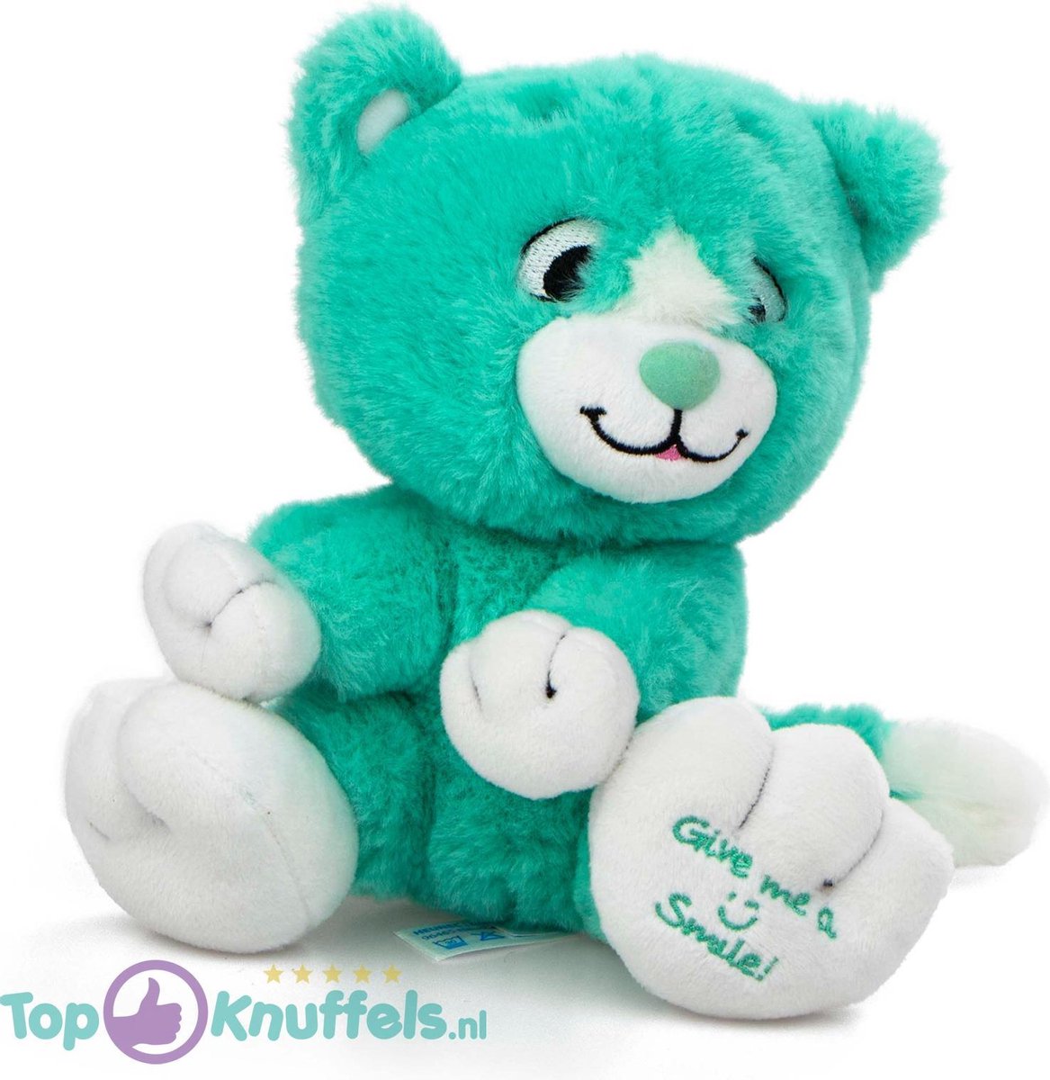 Turqoise Pluche Knuffel Kat (Give Me A Smile) 20 cm | Cat Plush Toy | Kat Peluche Knuffel | Knuffeldier voor kinderen | Extra lief en extra zacht